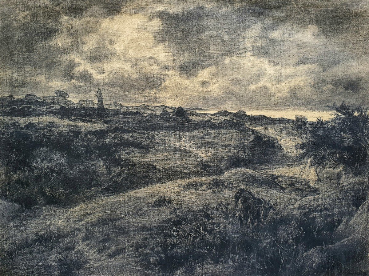 Clément Quinton Grand Paysage De Bretagne Fusain Sur Toile 