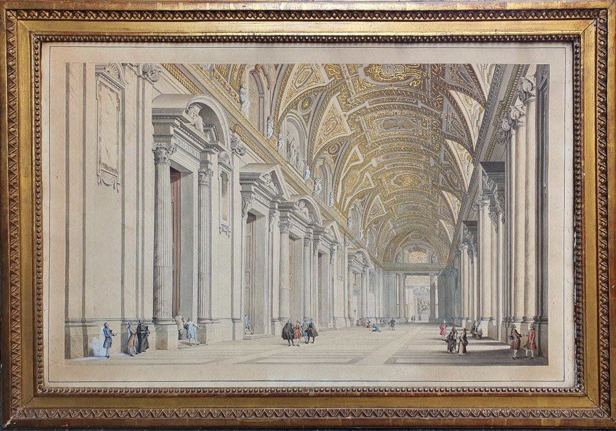 Francesco Pannini Interior Of Saint Peter Rome Watercolor And Gouache On Engraved Line -photo-2
