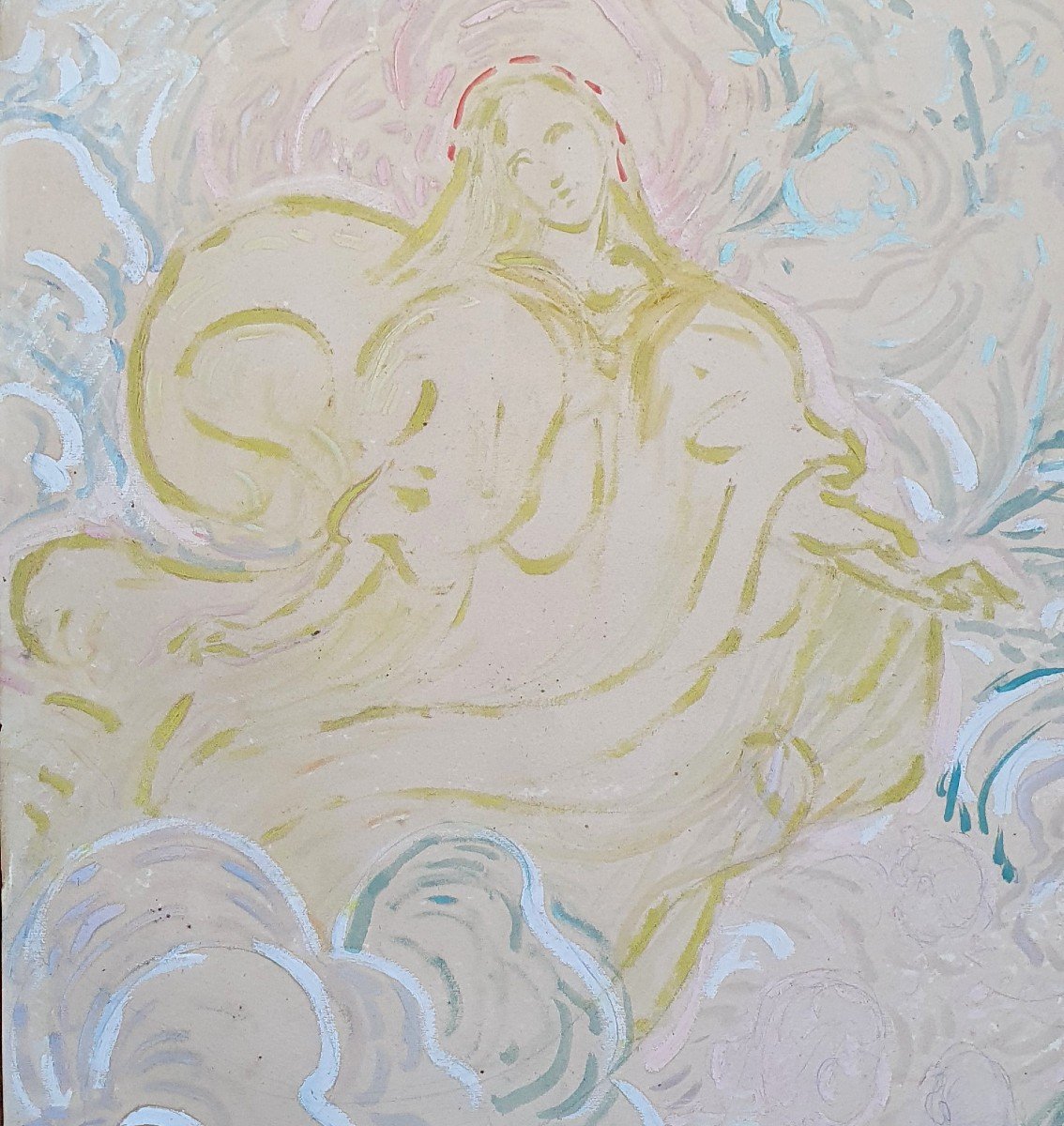 Maurice Chabas La Vierge Marie Gouache Ou Huile Sur Papier -photo-3