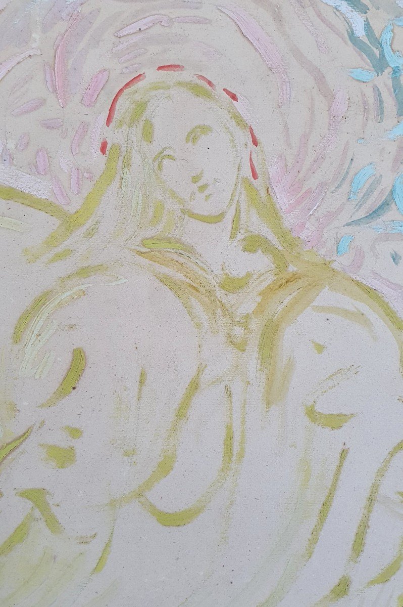 Maurice Chabas La Vierge Marie Gouache Ou Huile Sur Papier -photo-1