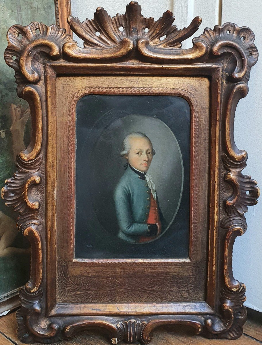 Portrait d'Homme Du XVIIIème Siècle Huile Probablement Sur Zinc  Miniature -photo-2