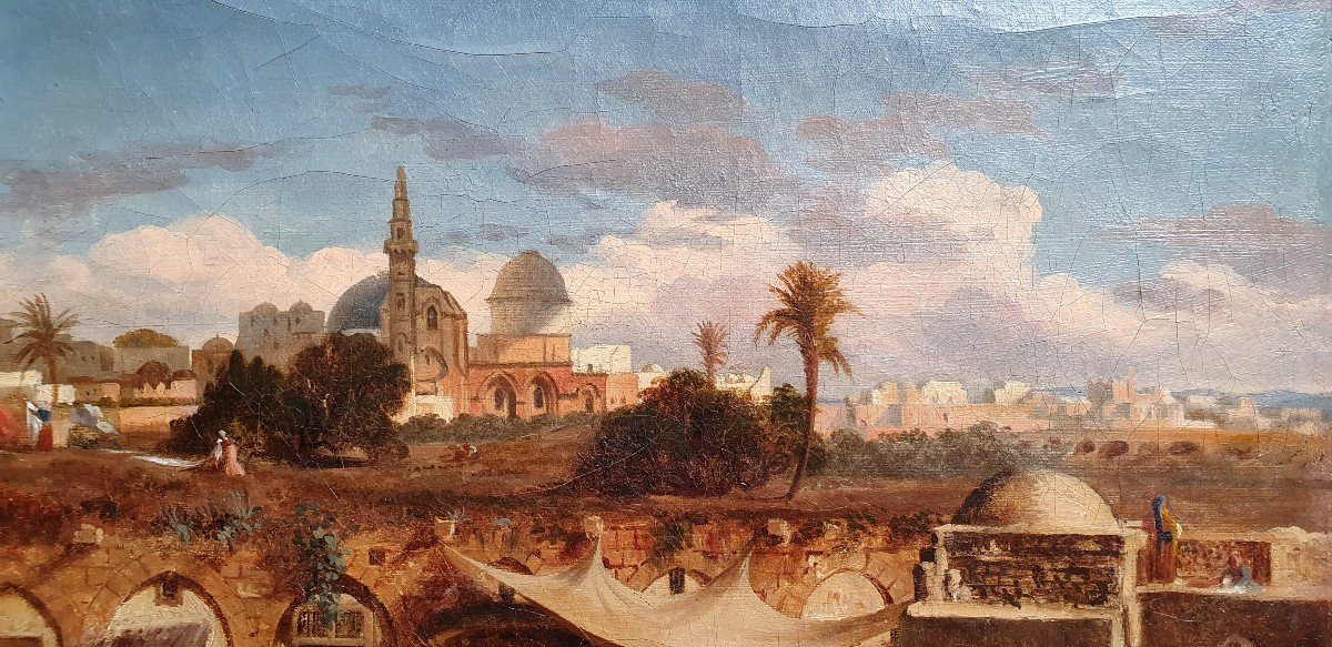 View Of Cairo After Prosper Marilhat Oil On Canvas Orientalist Circa 1840 Egypt -photo-2