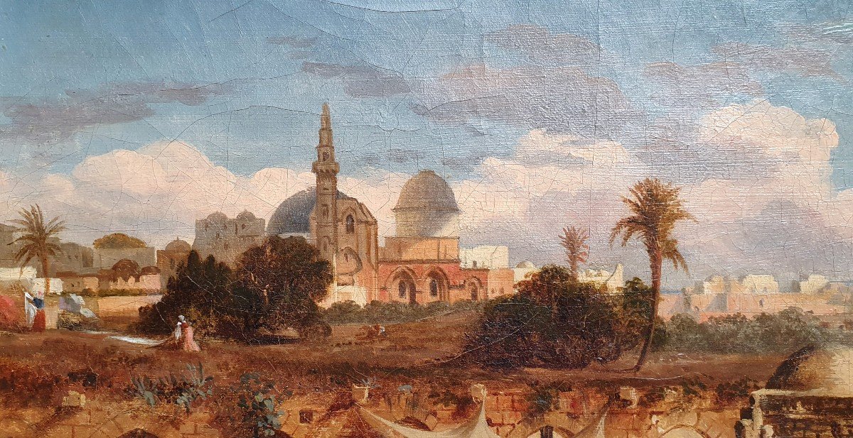 View Of Cairo After Prosper Marilhat Oil On Canvas Orientalist Circa 1840 Egypt -photo-3