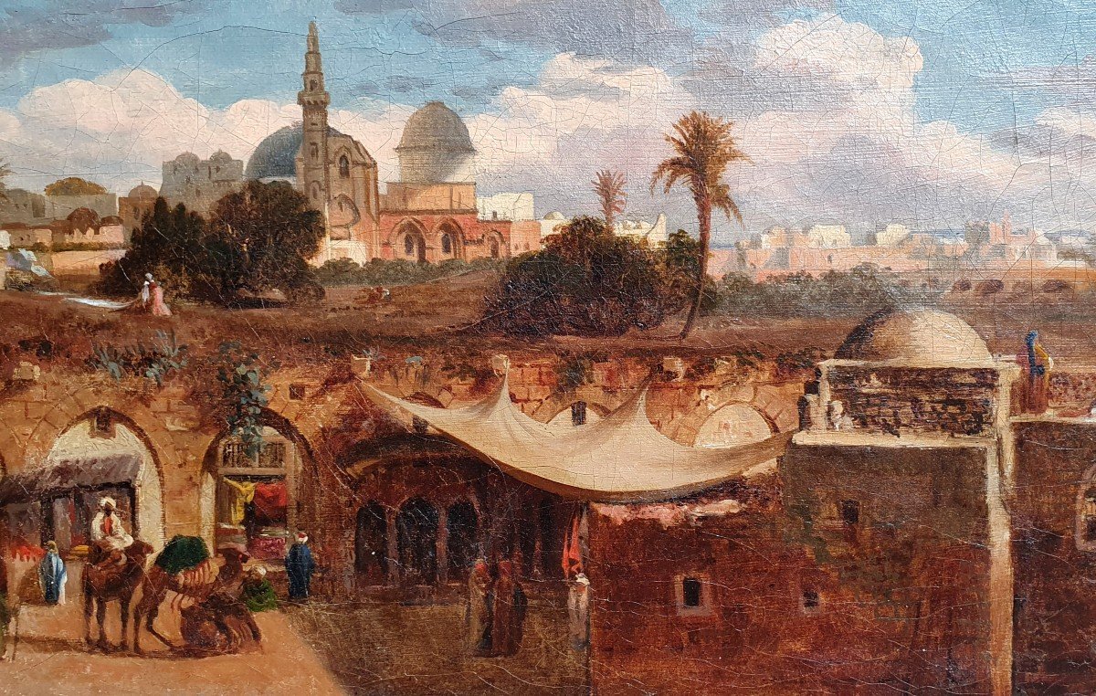 View Of Cairo After Prosper Marilhat Oil On Canvas Orientalist Circa 1840 Egypt -photo-1