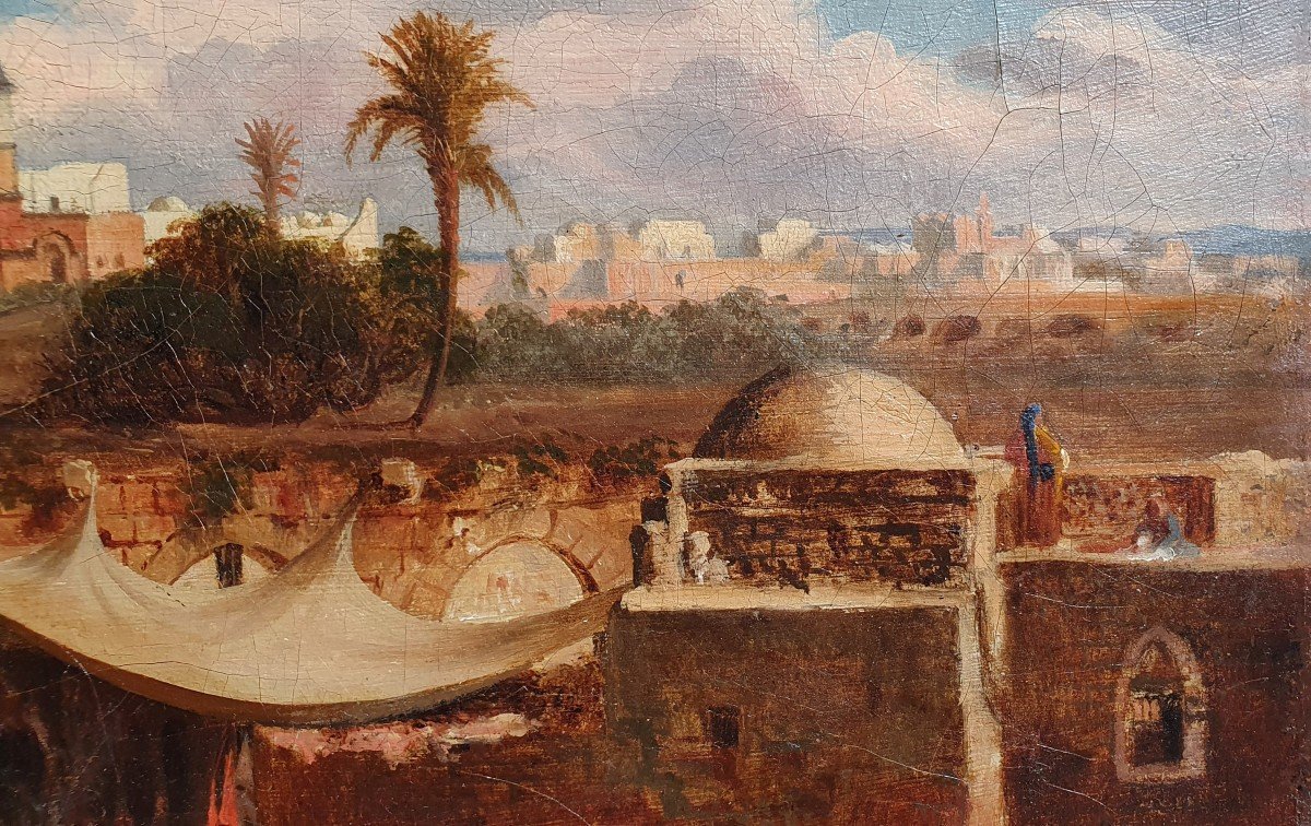 View Of Cairo After Prosper Marilhat Oil On Canvas Orientalist Circa 1840 Egypt -photo-2