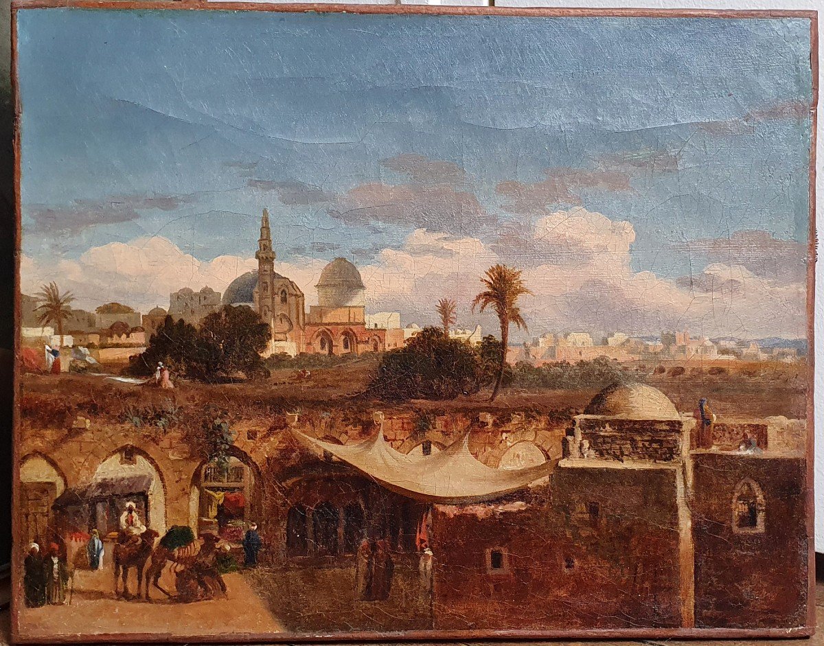 View Of Cairo After Prosper Marilhat Oil On Canvas Orientalist Circa 1840 Egypt -photo-4