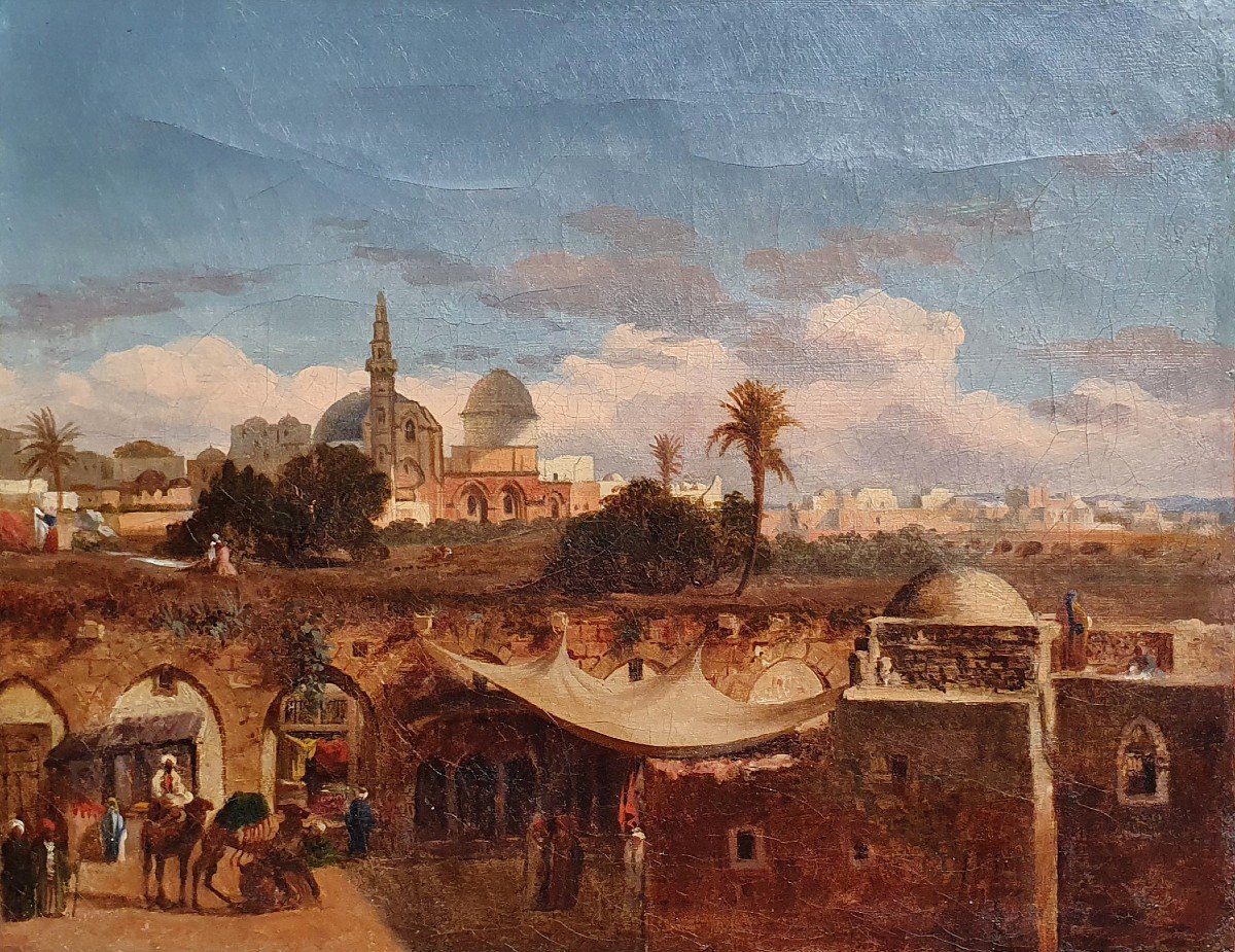 View Of Cairo After Prosper Marilhat Oil On Canvas Orientalist Circa 1840 Egypt 