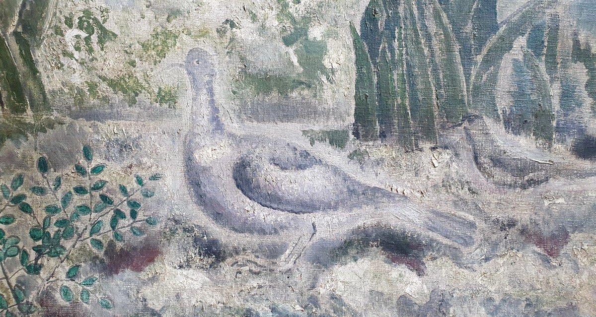 Sei Koyanagui Birds Or Wood Pigeon Oil On Canvas Circa 1925 Japanese Artist -photo-3