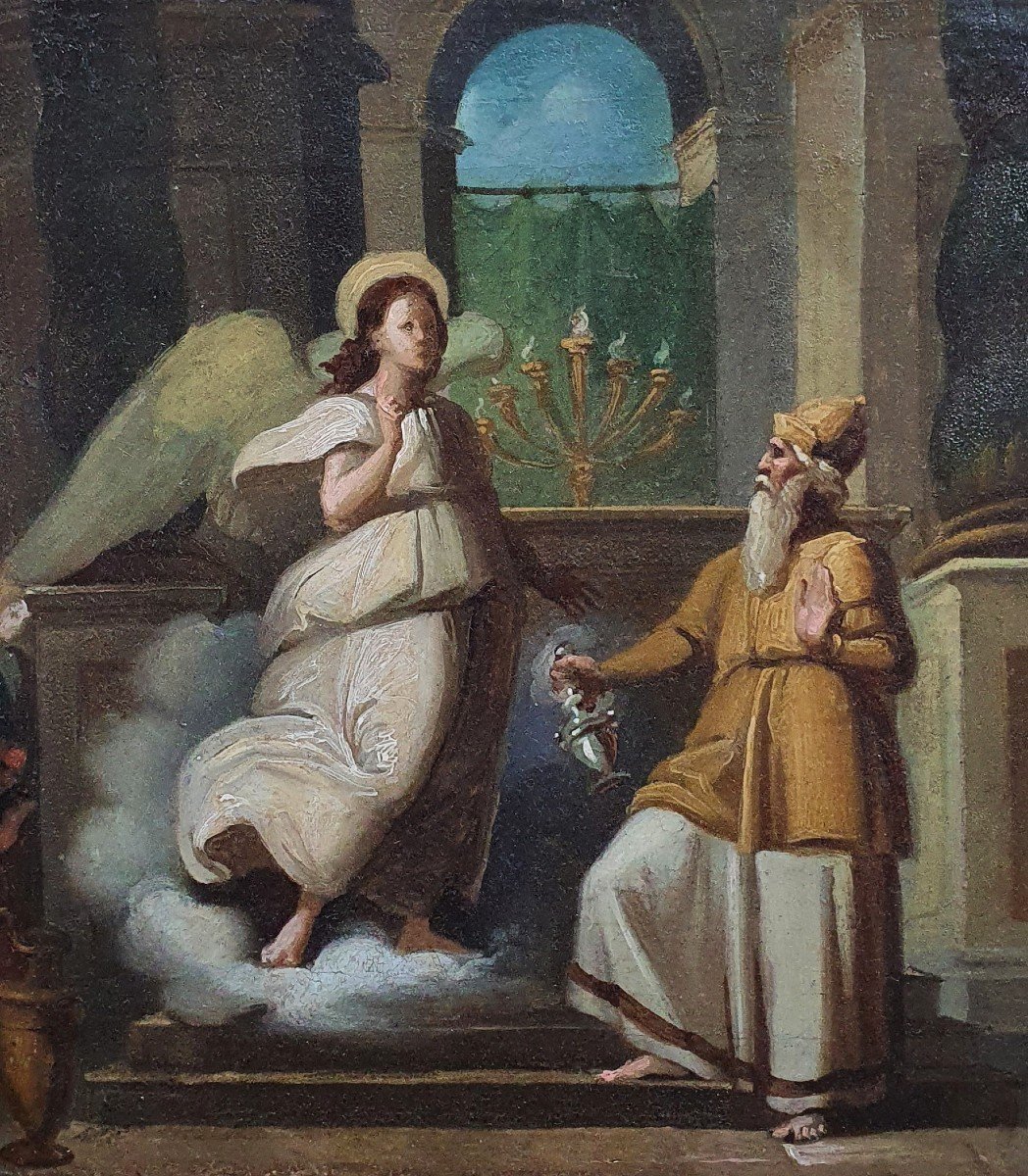 Archangel Gabriel Appearing To Saint Zacharias Oil On Canvas Early 19th Century Sketch -photo-3