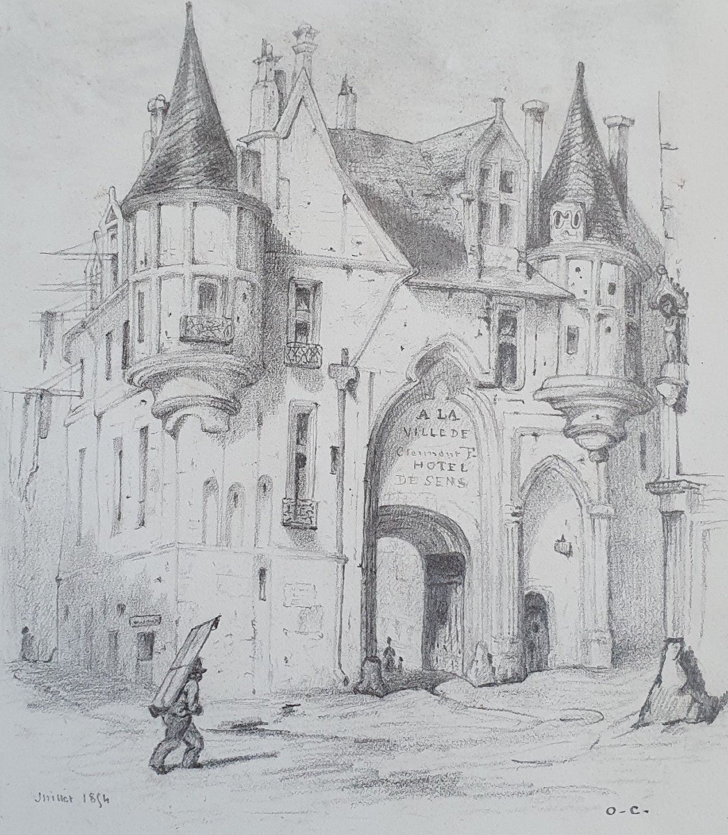 Hotel De Sens Drawing Graphite 1854 Forney Library Paris  -photo-2