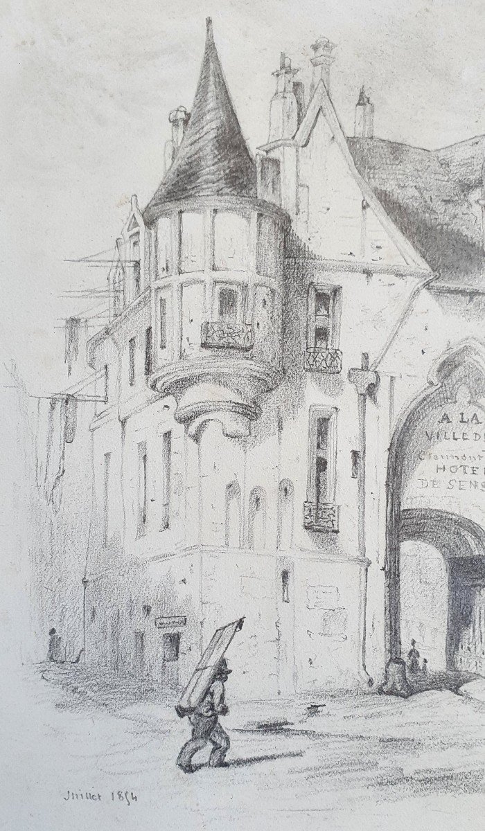 Hotel De Sens Drawing Graphite 1854 Forney Library Paris  -photo-4