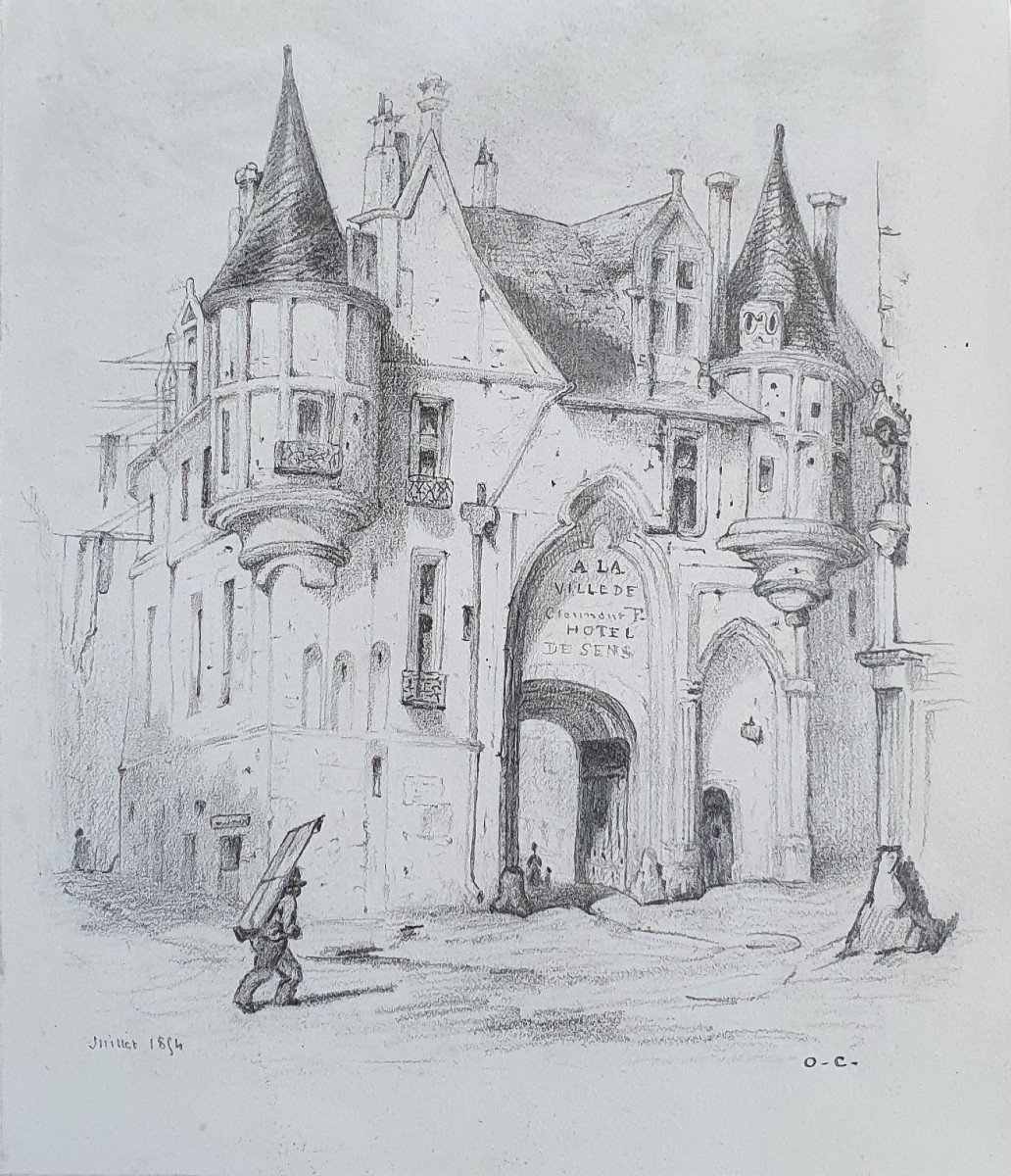 Hotel De Sens Drawing Graphite 1854 Forney Library Paris  