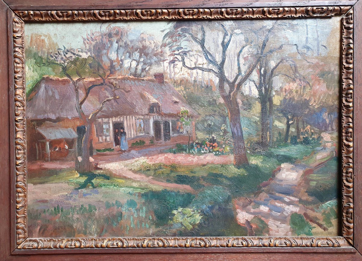 Leroux Paysage Animé à La Maison Huile Sur Toile -photo-2