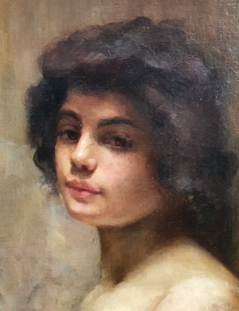 Portrait De Femme Esquisse Huile Sur Toile école Italienne ? XIXème Siècle -photo-2