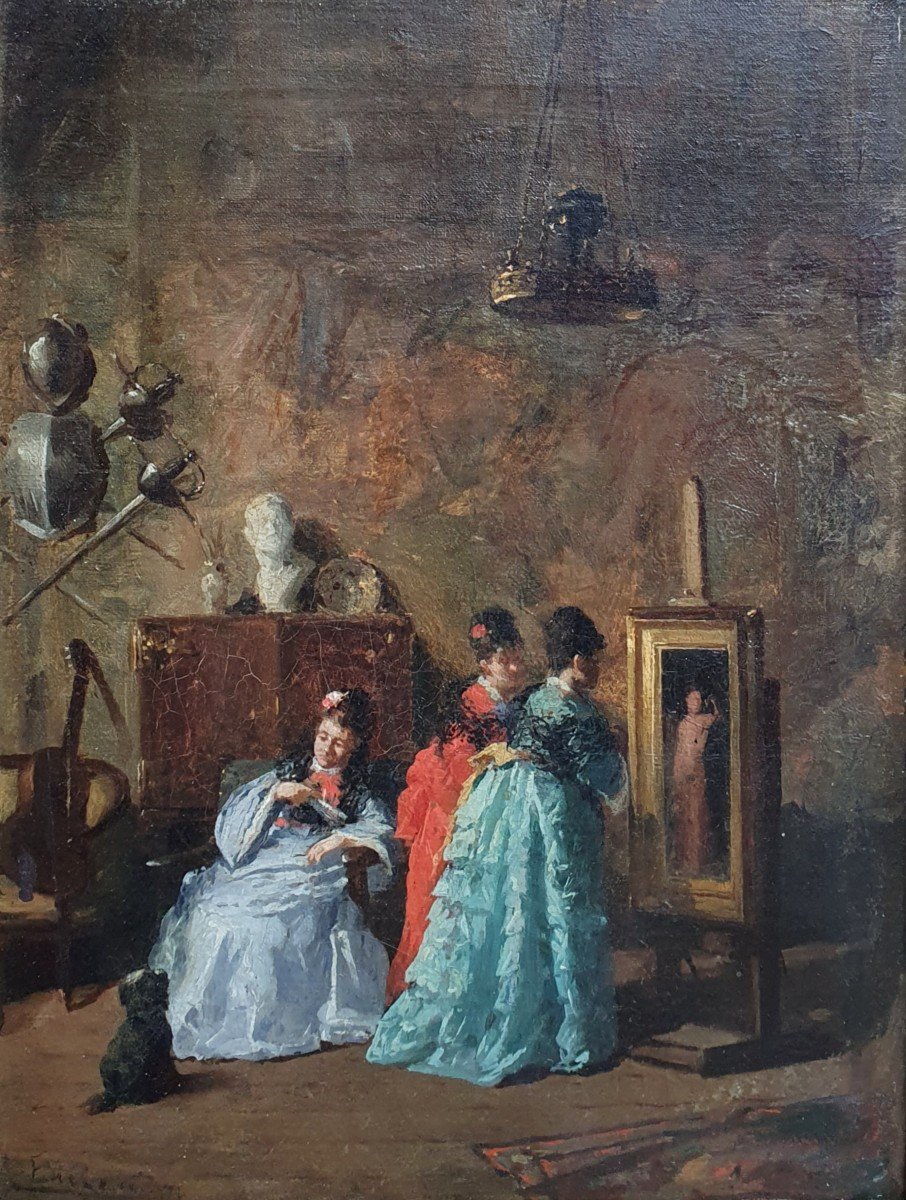 La Visite De l'Atelier Enrique Estevan Y Vicente Huile Sur Toile Femmes Huile Sur Toile 1874-photo-2