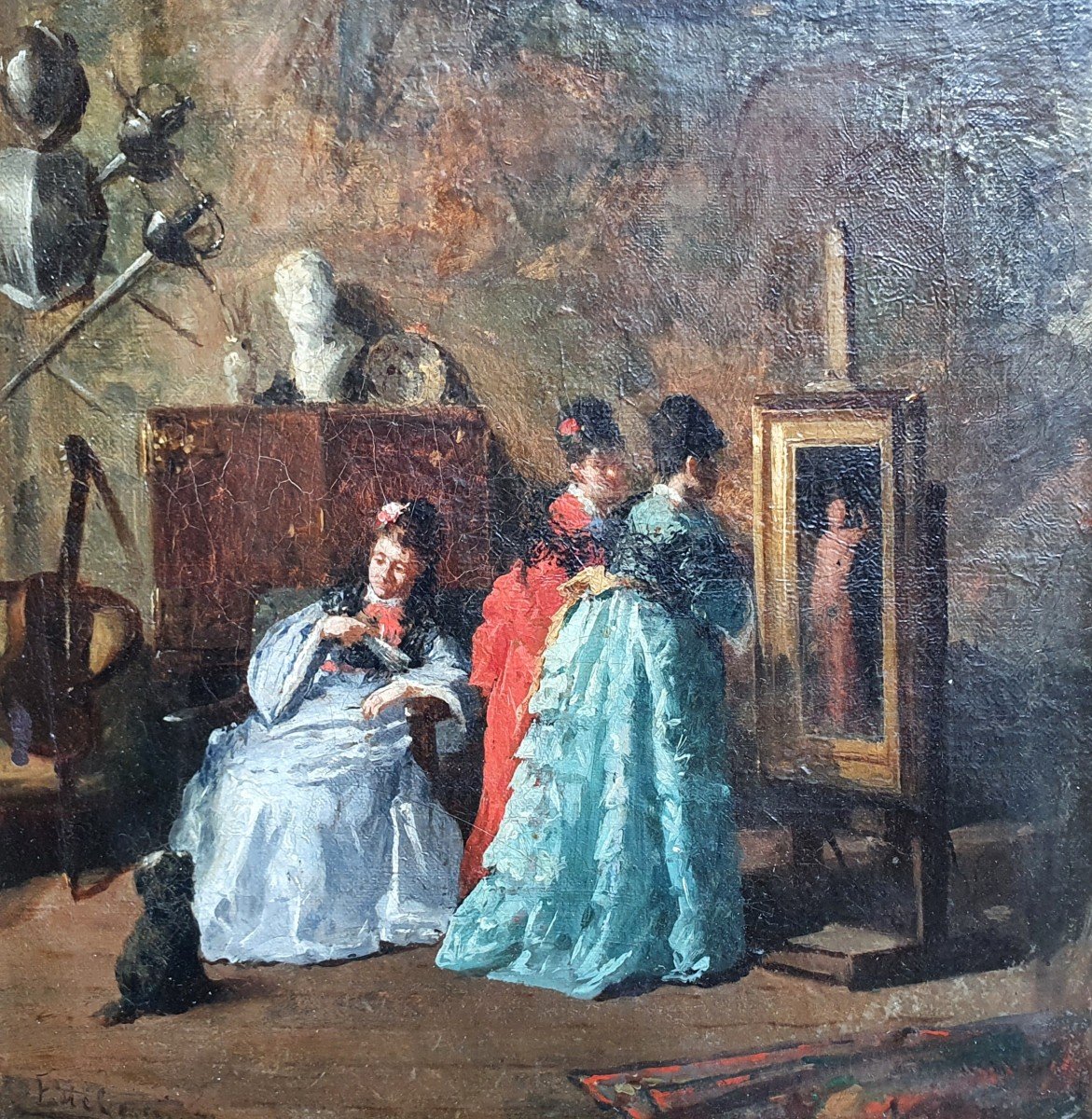 La Visite De l'Atelier Enrique Estevan Y Vicente Huile Sur Toile Femmes Huile Sur Toile 1874-photo-3