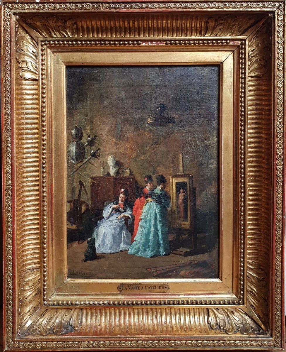 La Visite De l'Atelier Enrique Estevan Y Vicente Huile Sur Toile Femmes Huile Sur Toile 1874