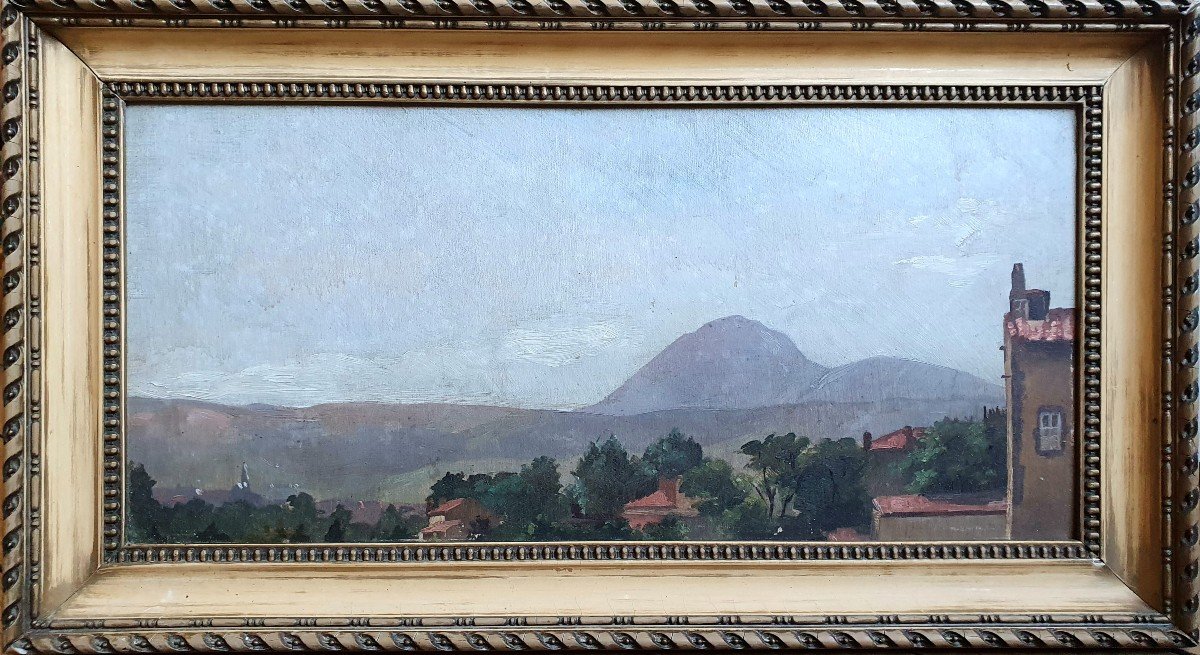 View Of The Puy De Dôme From Clermont-ferrand Oil On Paper Or Cardboard End Of The 19th Century -photo-2