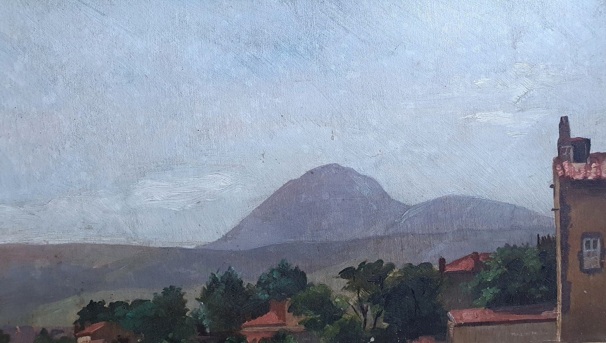 View Of The Puy De Dôme From Clermont-ferrand Oil On Paper Or Cardboard End Of The 19th Century -photo-3