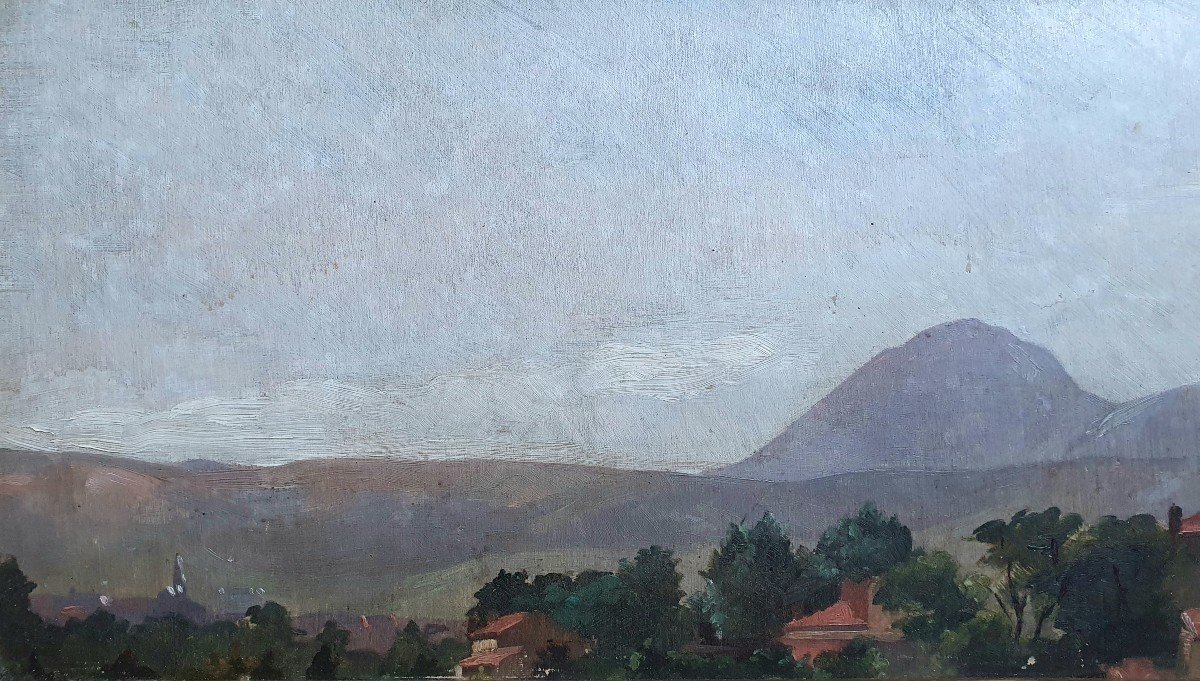 View Of The Puy De Dôme From Clermont-ferrand Oil On Paper Or Cardboard End Of The 19th Century -photo-4