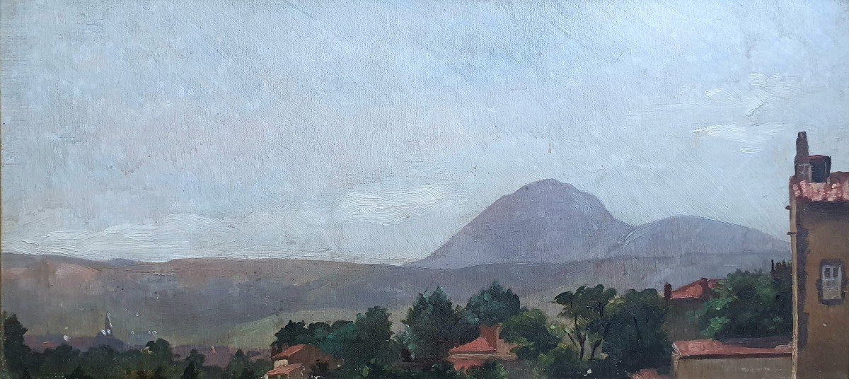 View Of The Puy De Dôme From Clermont-ferrand Oil On Paper Or Cardboard End Of The 19th Century 