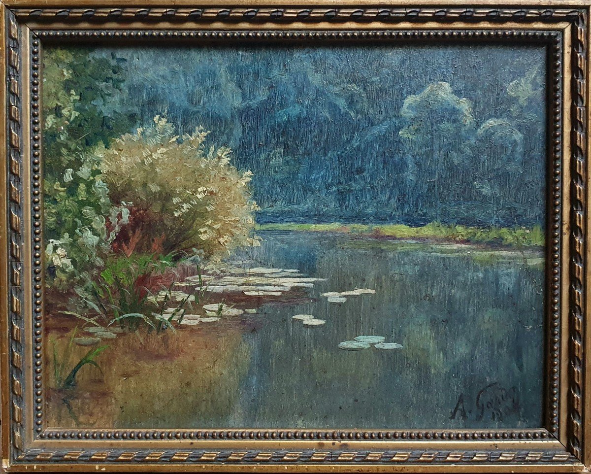 Alfred Gardon The Water Lily Pond Oil On Panel 1904-photo-2