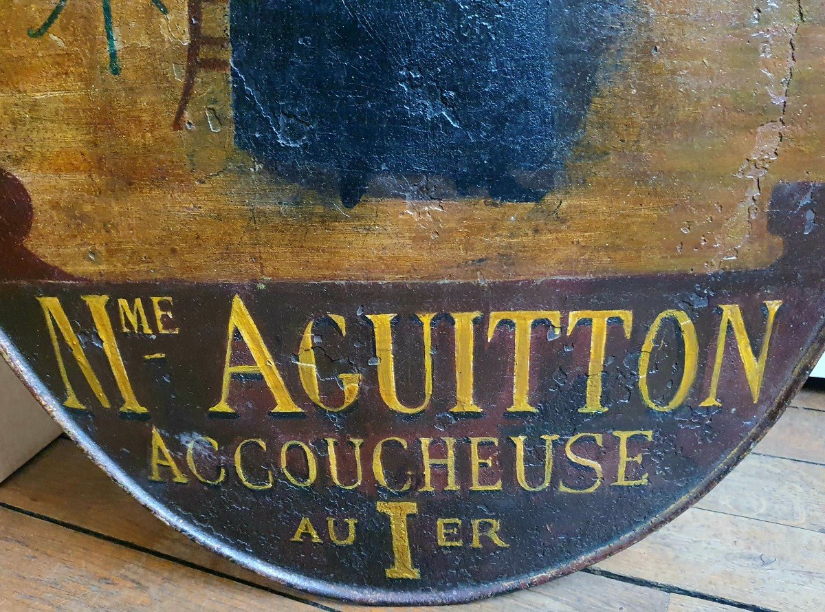 Rare Enseigne En Tôle Peinte Accoucheuse Mme Aguitton Fin Du XIXème Siècle -photo-3