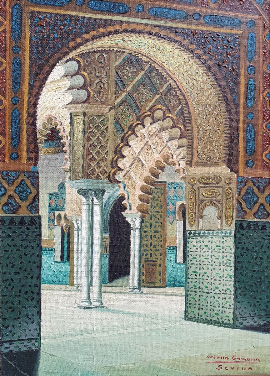 Rebollo Gamella Alcazar Of Seville Oil On Canvas Spain 