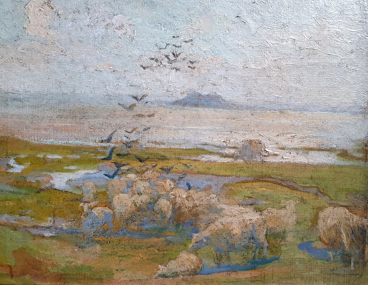 Alexandre Louis Lavalley Moutons Devant Le Mont-saint-michel Huile Sur Toile  1900 Normandie -photo-3