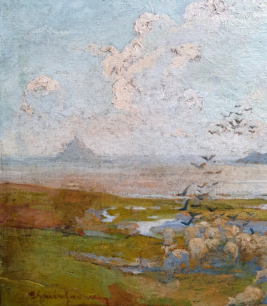 Alexandre Louis Lavalley Moutons Devant Le Mont-saint-michel Huile Sur Toile  1900 Normandie -photo-4