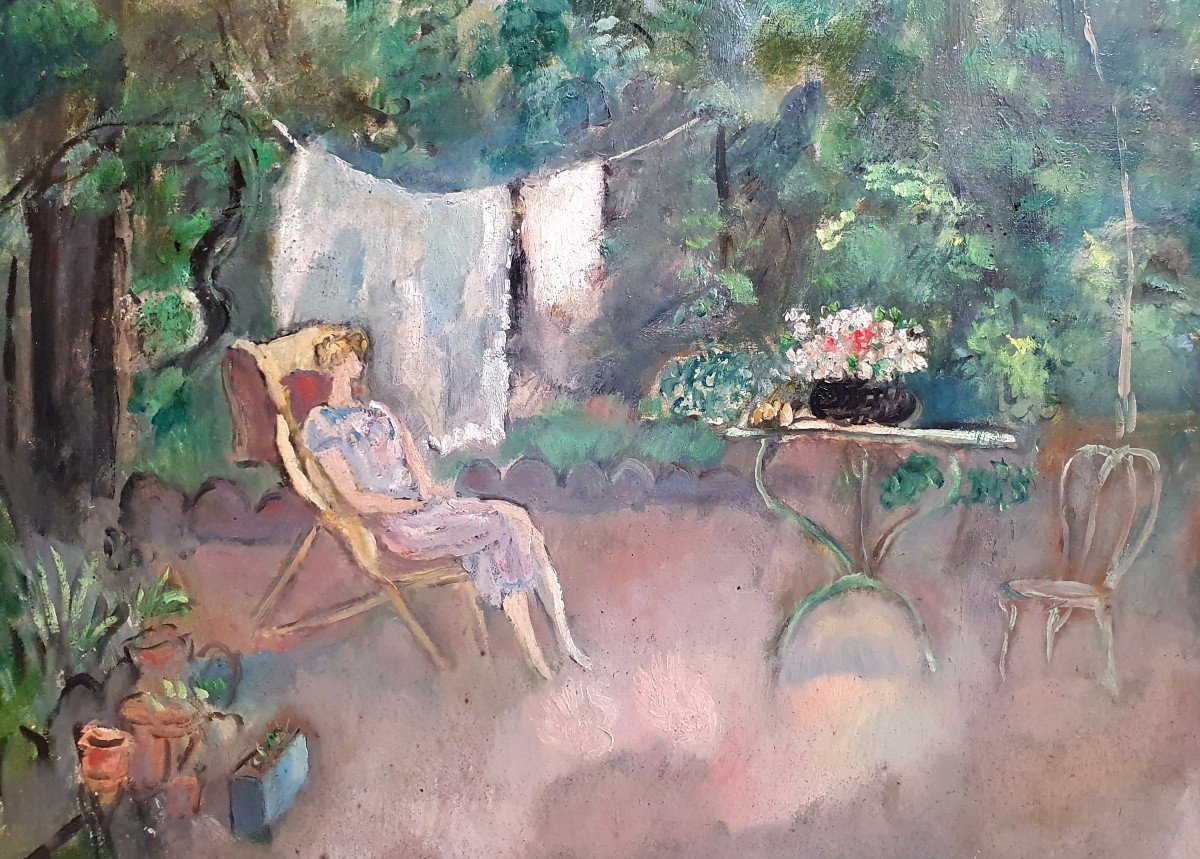 Hermine David The Chaise Longue School Of Paris Montmartre Oil On Cardboard 1924-photo-3