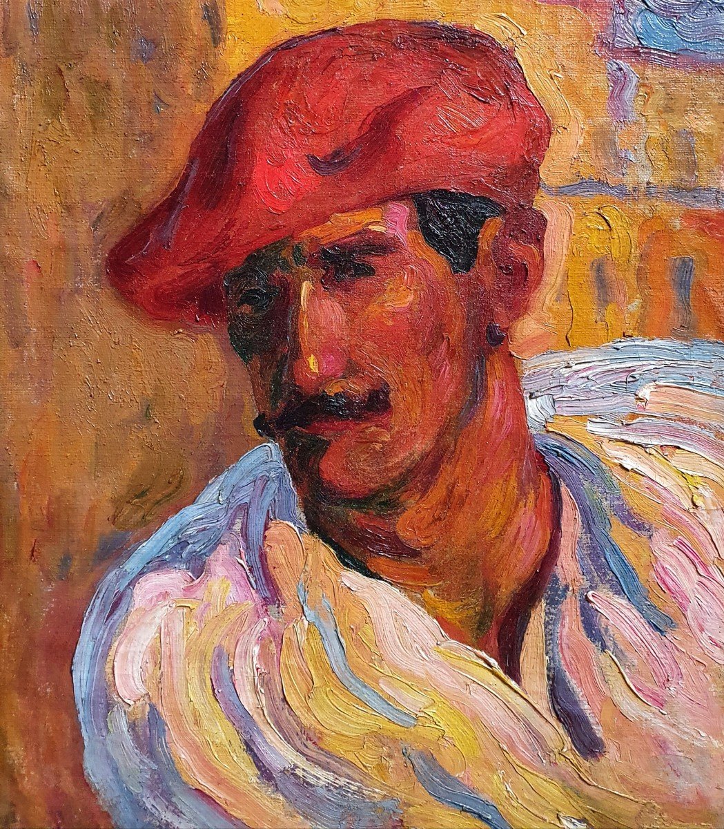 Augustin Carrera Joueur De Pelote Basque Huile Sur Toile Pays-basque 1913-photo-2