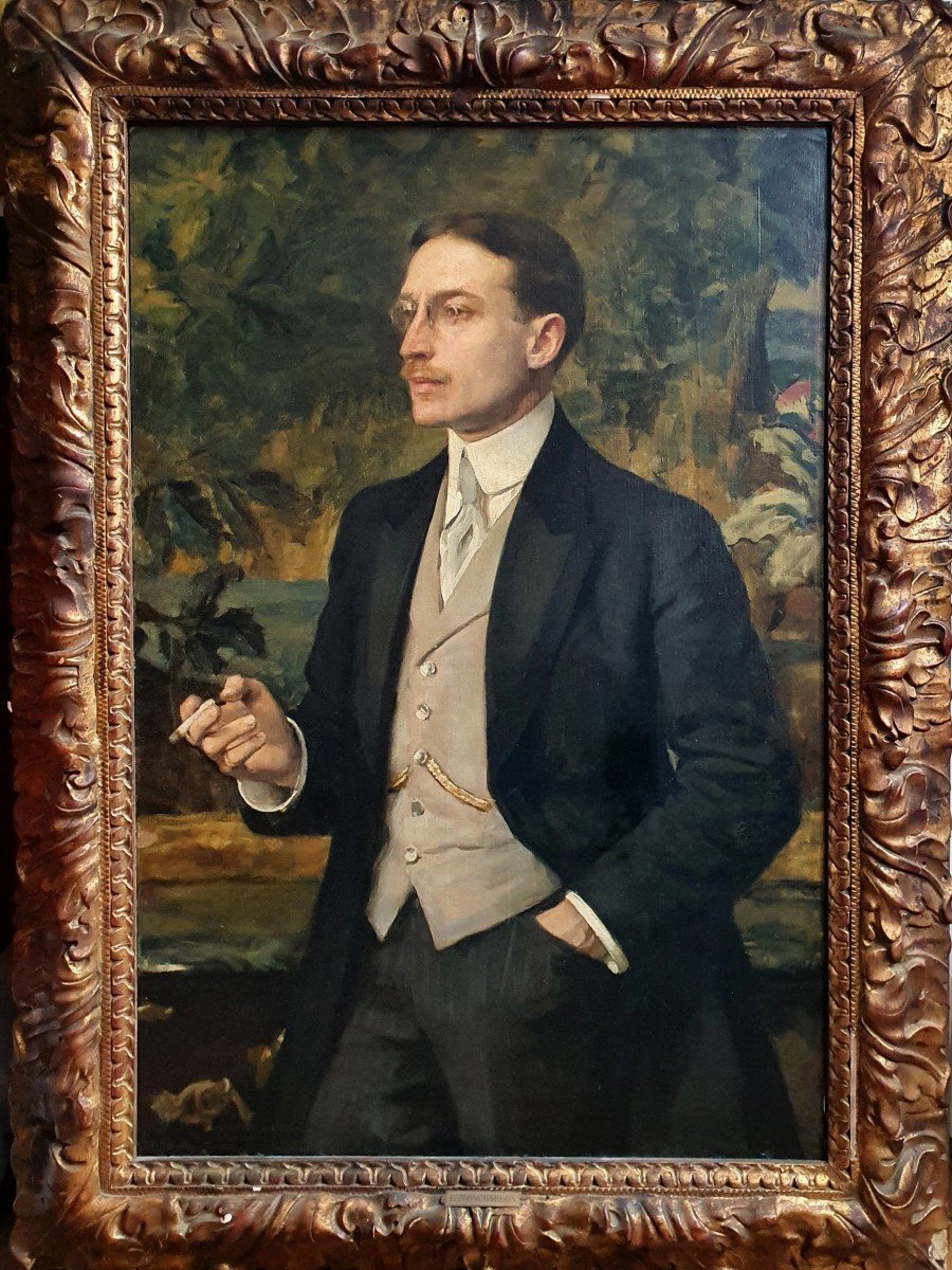 Edouard Monchablon Portrait d'Henry Peyre De Bétouzet Huile Sur Toile Dandy 1913 -photo-2