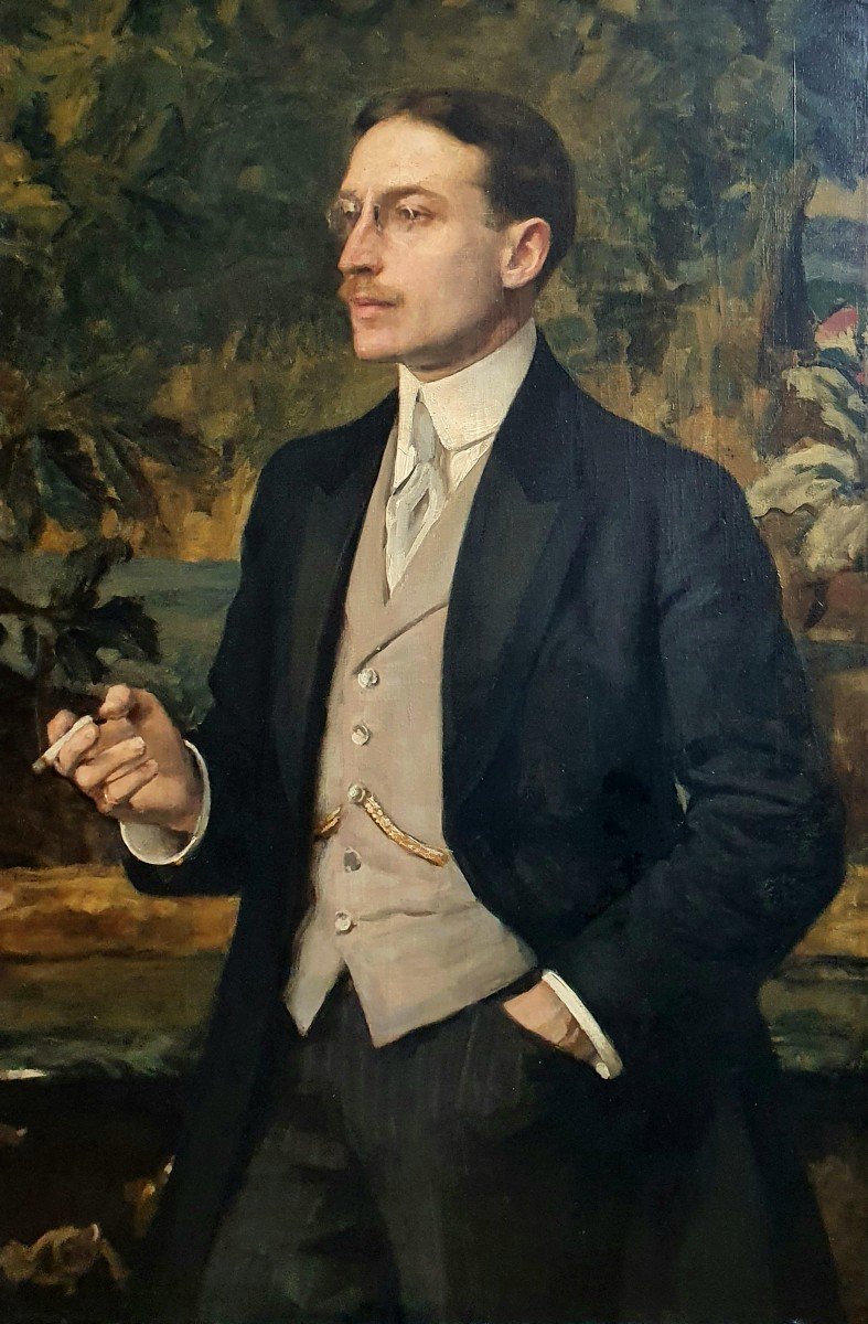 Edouard Monchablon Portrait d'Henry Peyre De Bétouzet Huile Sur Toile Dandy 1913 