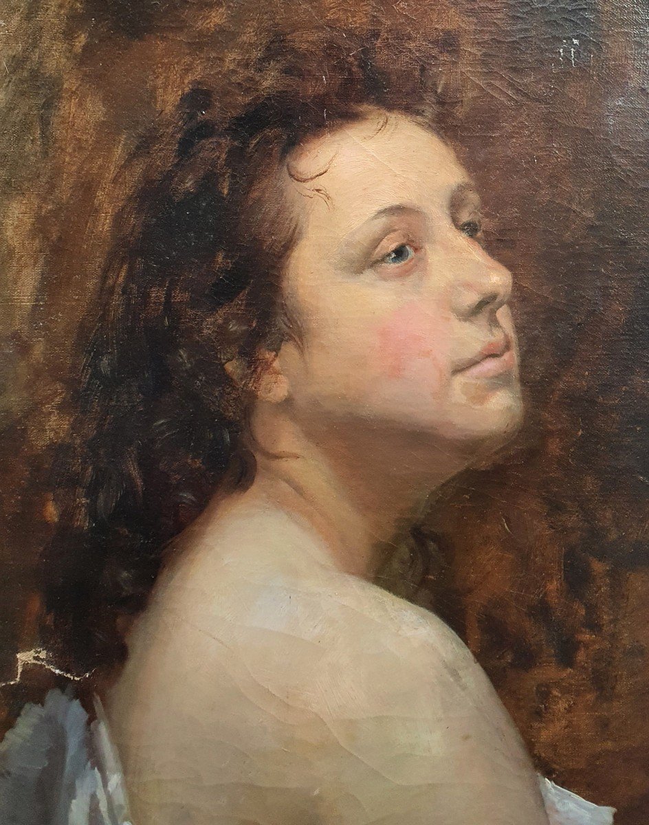 Augustin Mallet Portrait De Femme Au Drapé Huile Sur Toile à Restaurer -photo-3