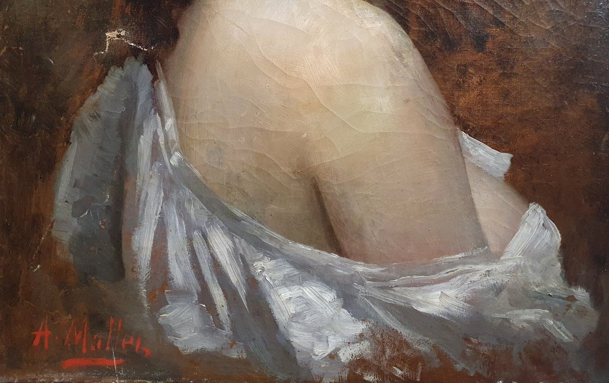 Augustin Mallet Portrait De Femme Au Drapé Huile Sur Toile à Restaurer -photo-4