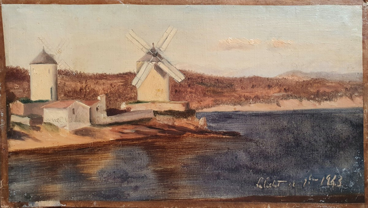 View Of The Mills Of La Ciotat Oil On Paper 1843 French School Mediterranean -photo-2