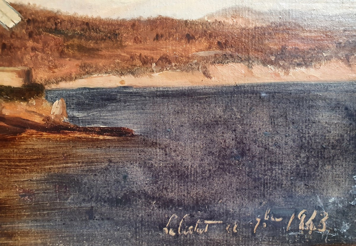 Vue Des Moulins De La Ciotat Huile Sur Papier 1843 école Française Méditerranée -photo-4