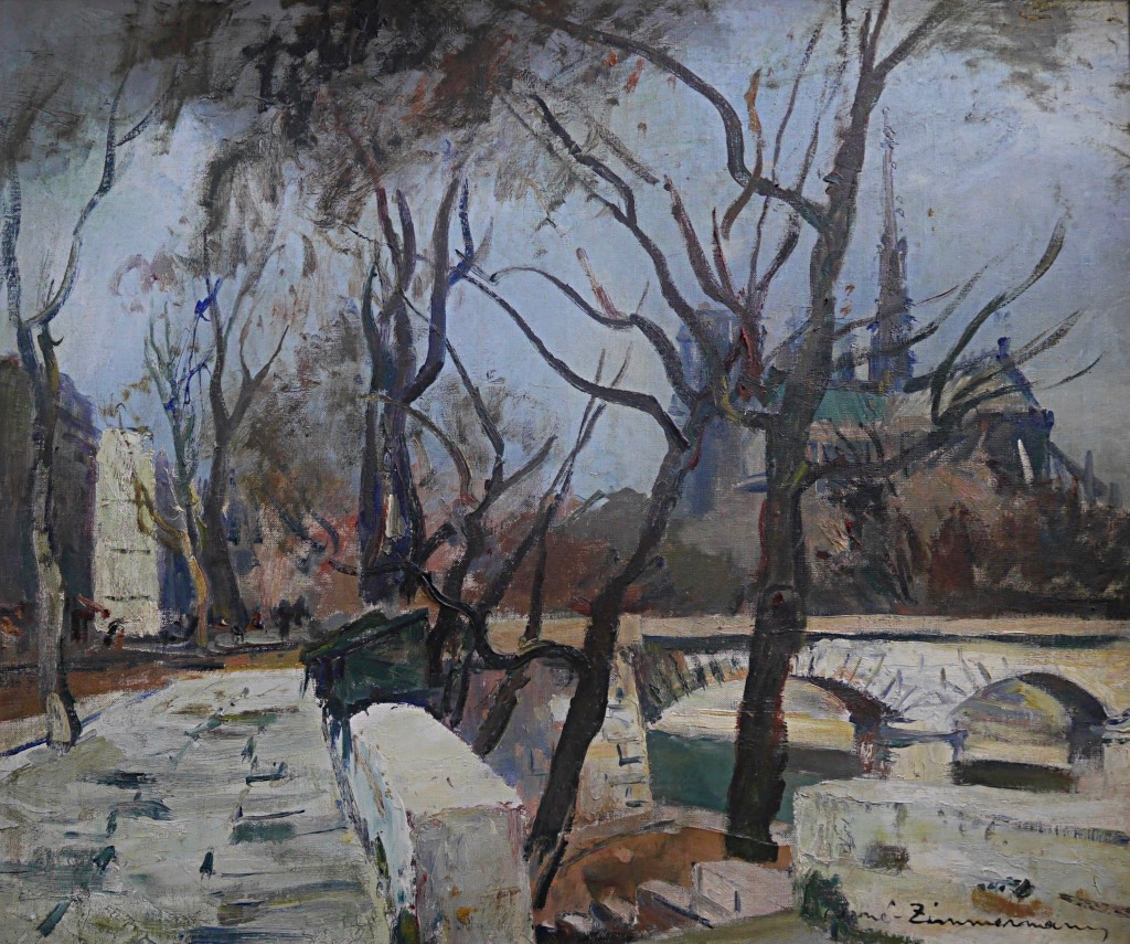 René Zimmermann View Of Notre Dame Of Paris Bord De Seine Bouquiniste Oil On Canvas-photo-2
