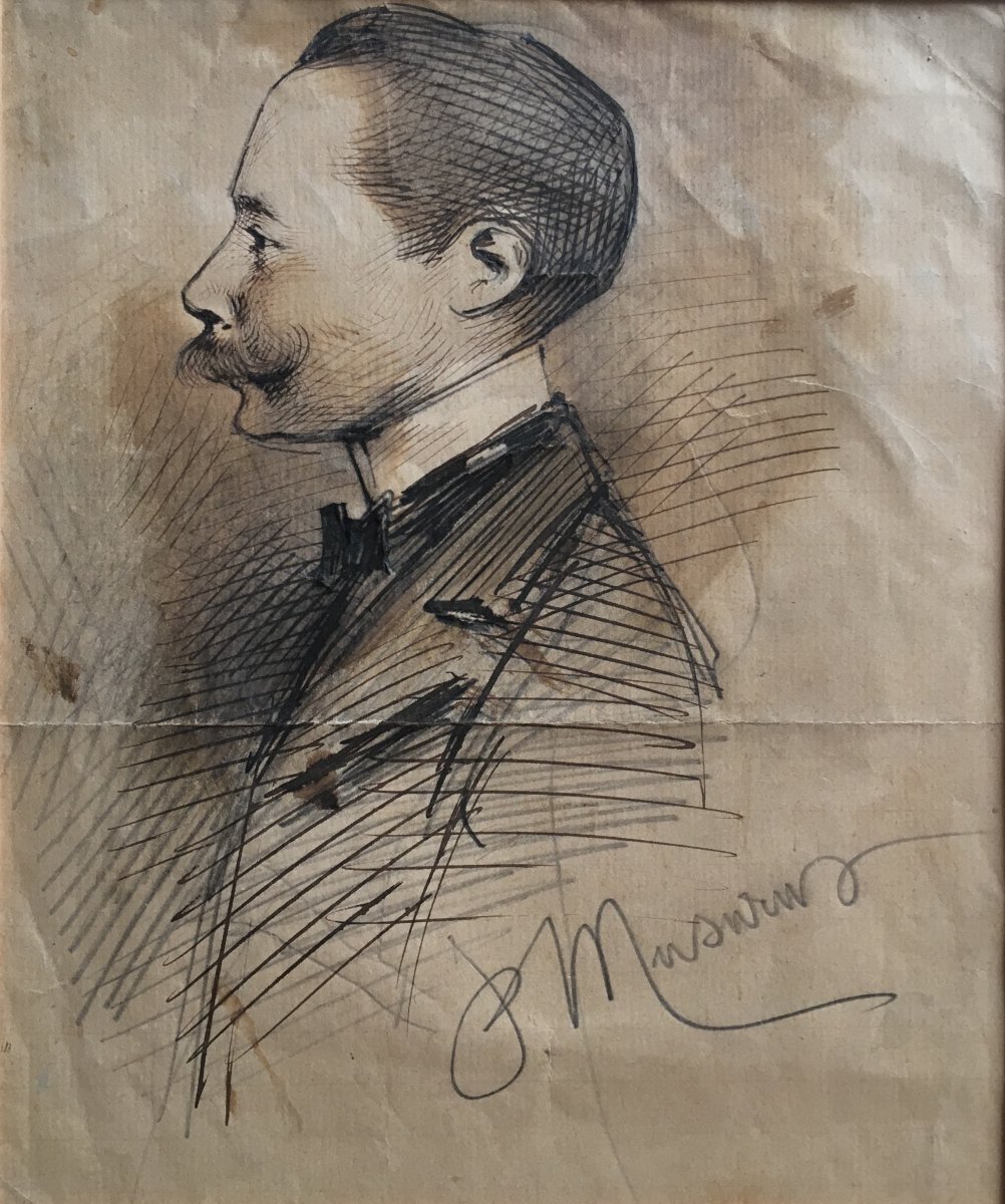 Paul Musurus Man In Profile Pen Drawing End Of XIXth Century
