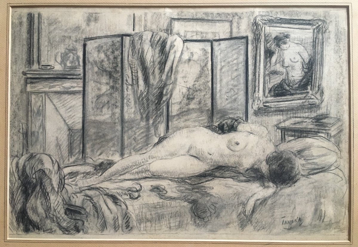 Naked Woman In An Interior By Yasushi Tanaka Around 1925 Drawing-photo-2