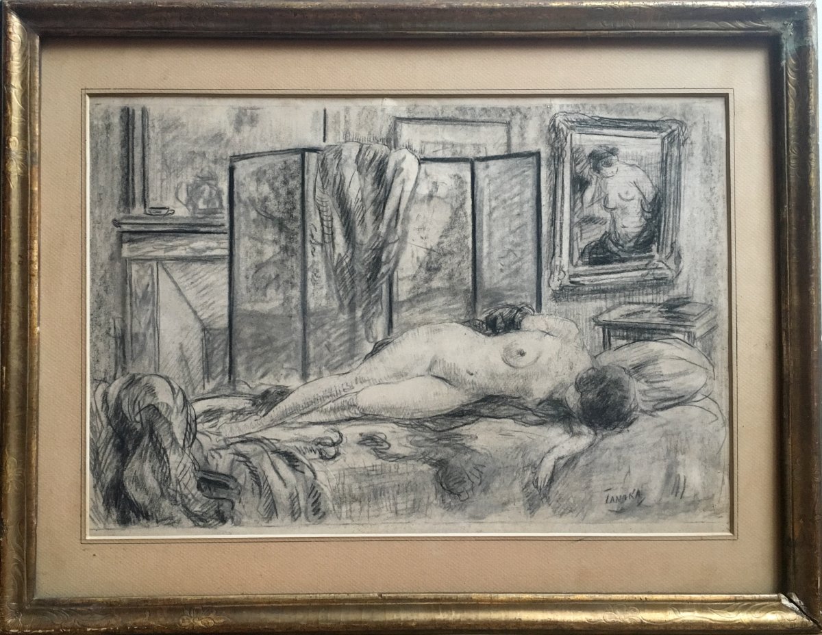 Naked Woman In An Interior By Yasushi Tanaka Around 1925 Drawing-photo-3