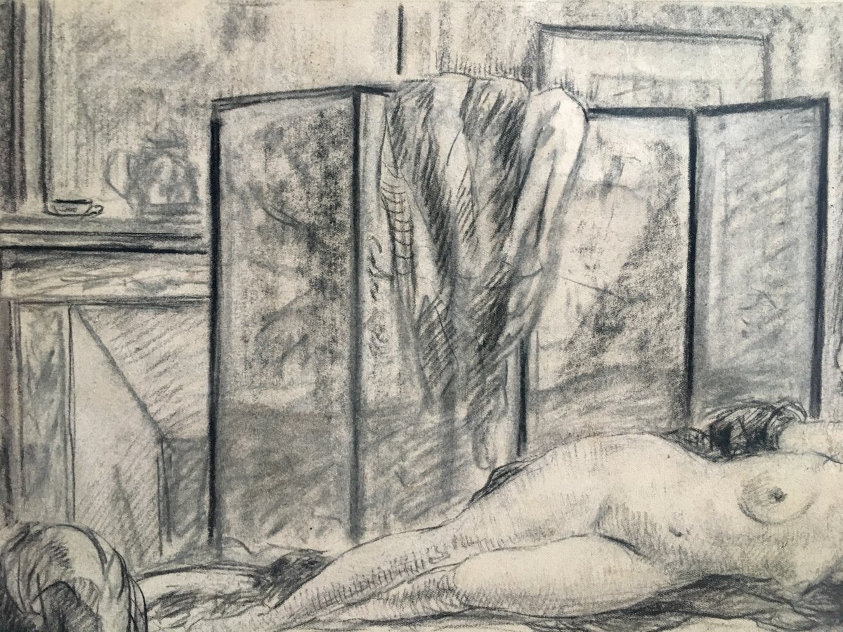 Naked Woman In An Interior By Yasushi Tanaka Around 1925 Drawing-photo-1