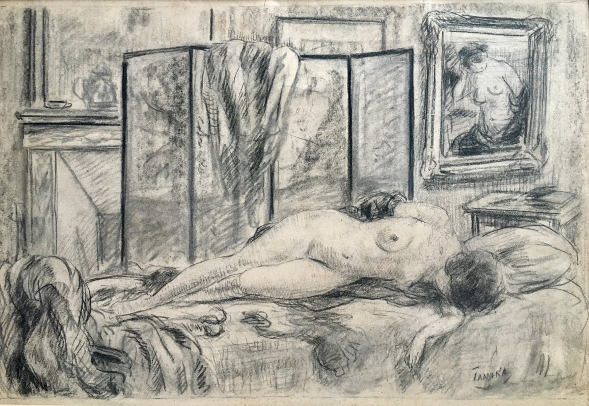 Naked Woman In An Interior By Yasushi Tanaka Around 1925 Drawing