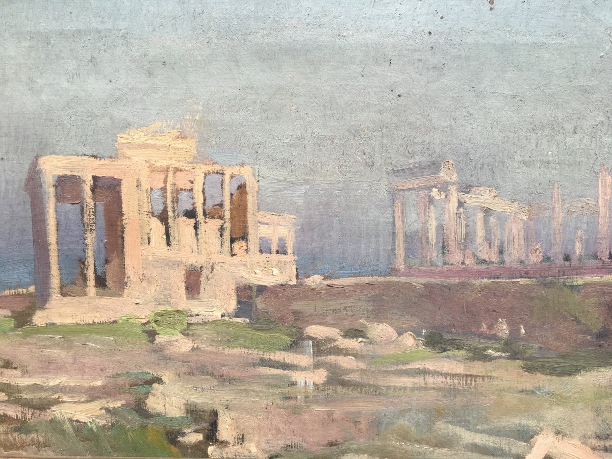 Acropolis Of Athens By José Garnelo Y Alda Oil On Canvas XIXth Greece-photo-3