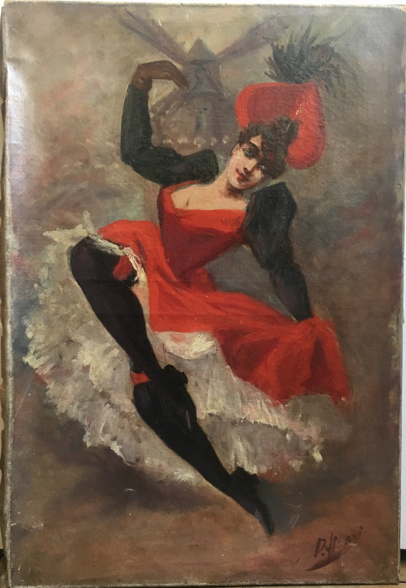French Cancan Moulin Rouge Dancer By Paolo Henri XIXth Montmartre Oil Canvas Paris-photo-1