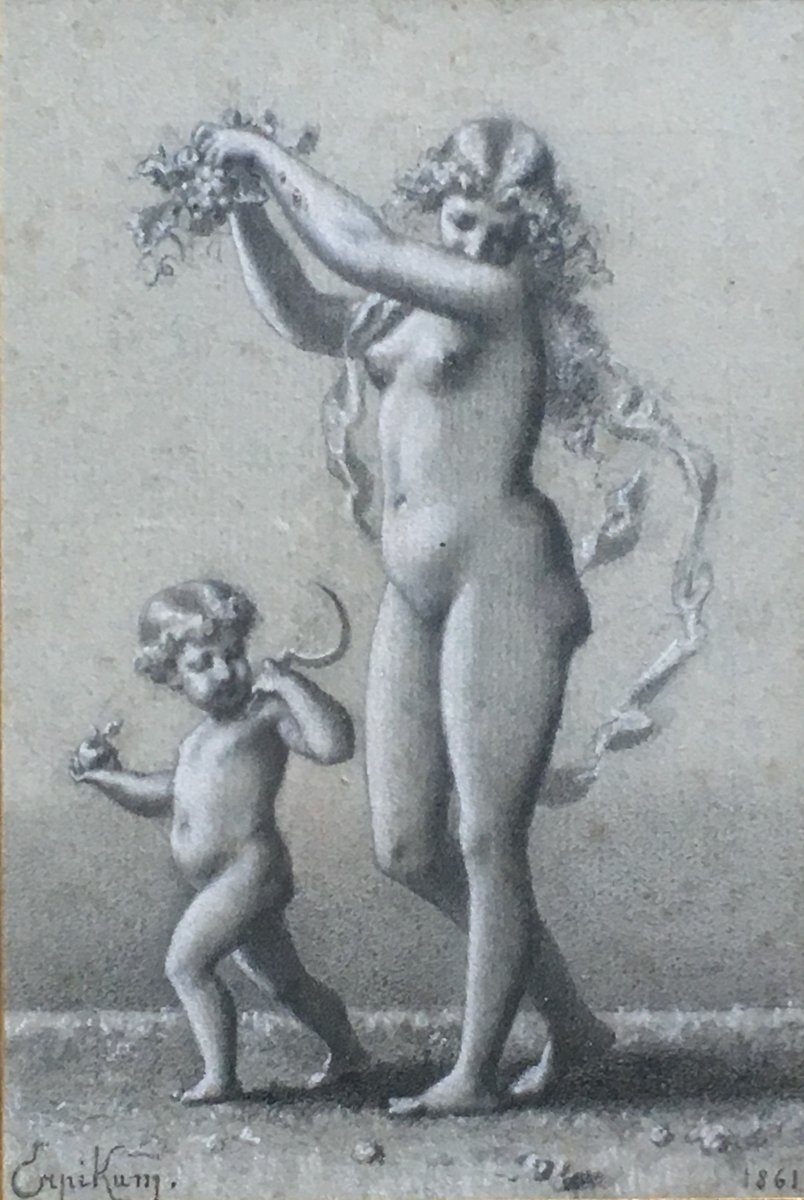 Léon Vuilleminot Said Erpikum Bacchante And Boy 1861 Drawing-photo-3