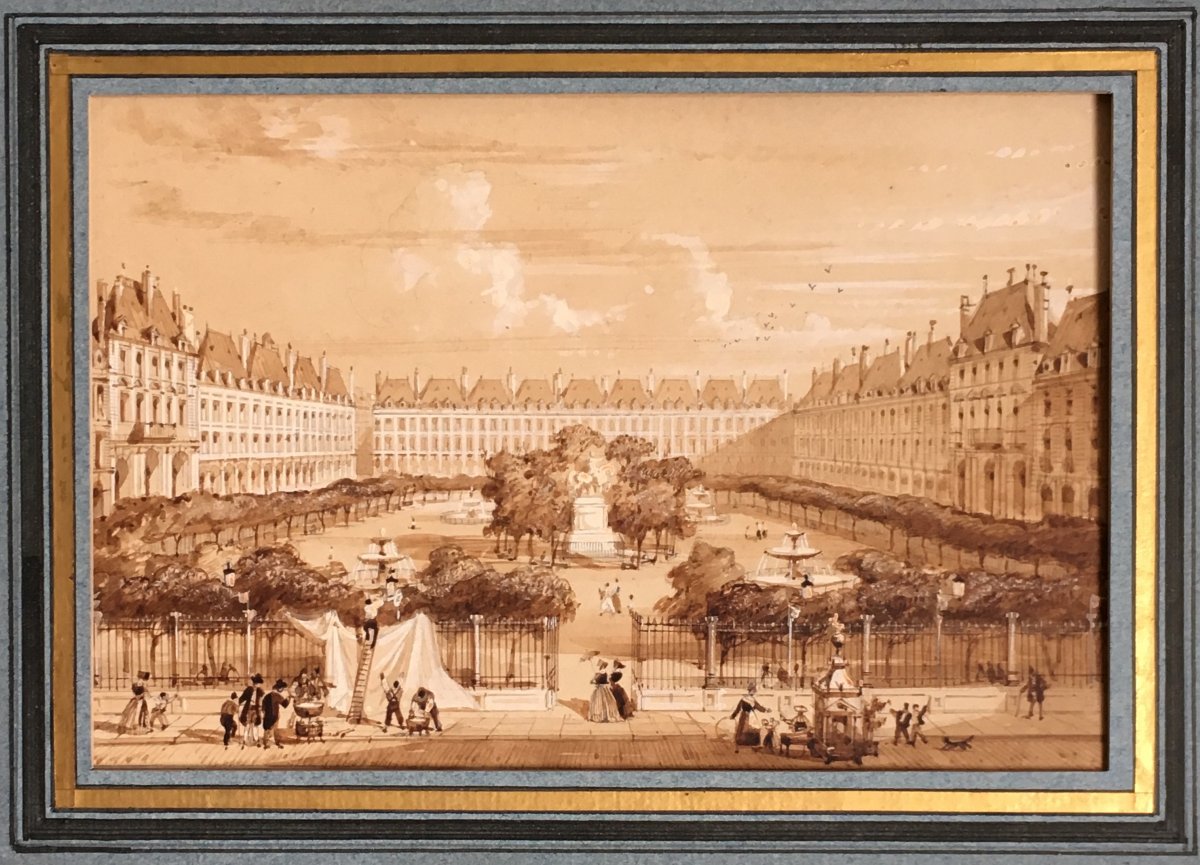 Adolphe Rouargue The Place Des Vosges Or The Place Royale In 1841 Paris Drawing-photo-2