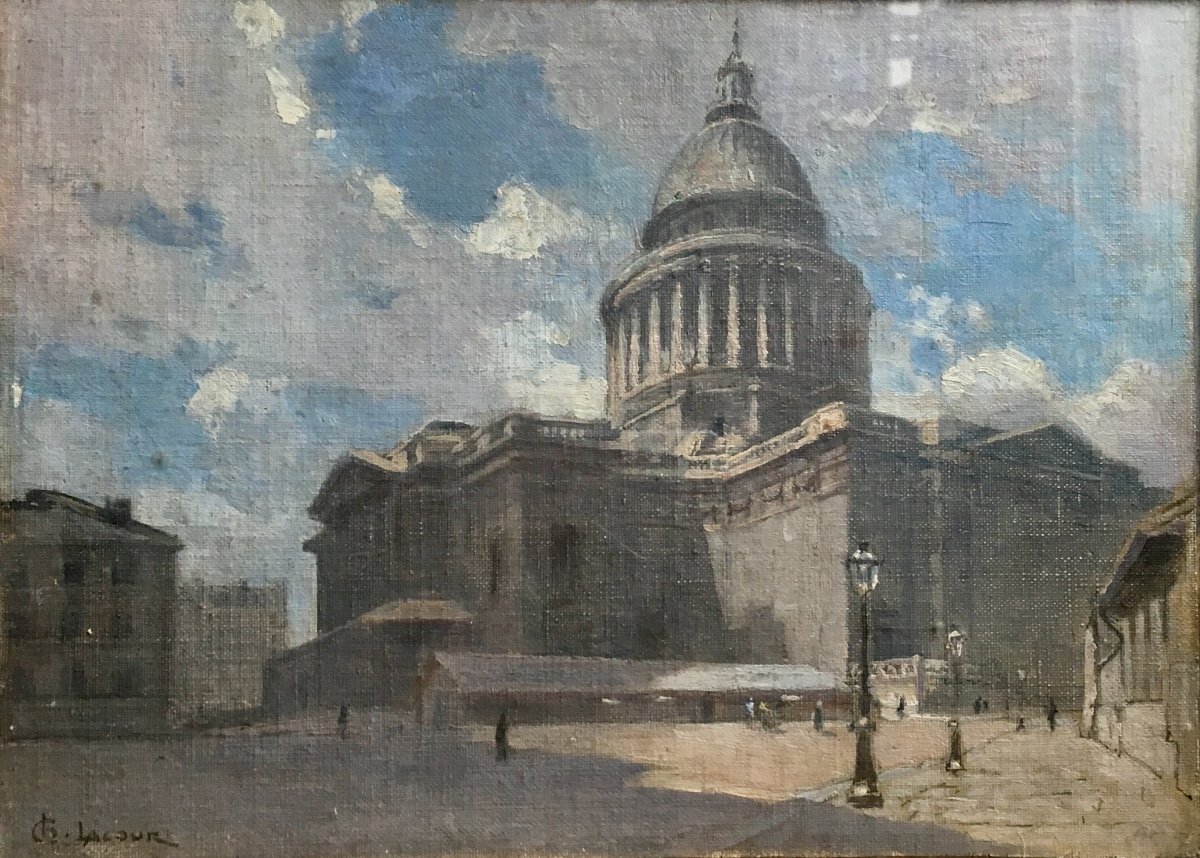 Charles Lacour The Panthéon In Paris Oil On Canvas Contrecolled End Of The XIXth Century