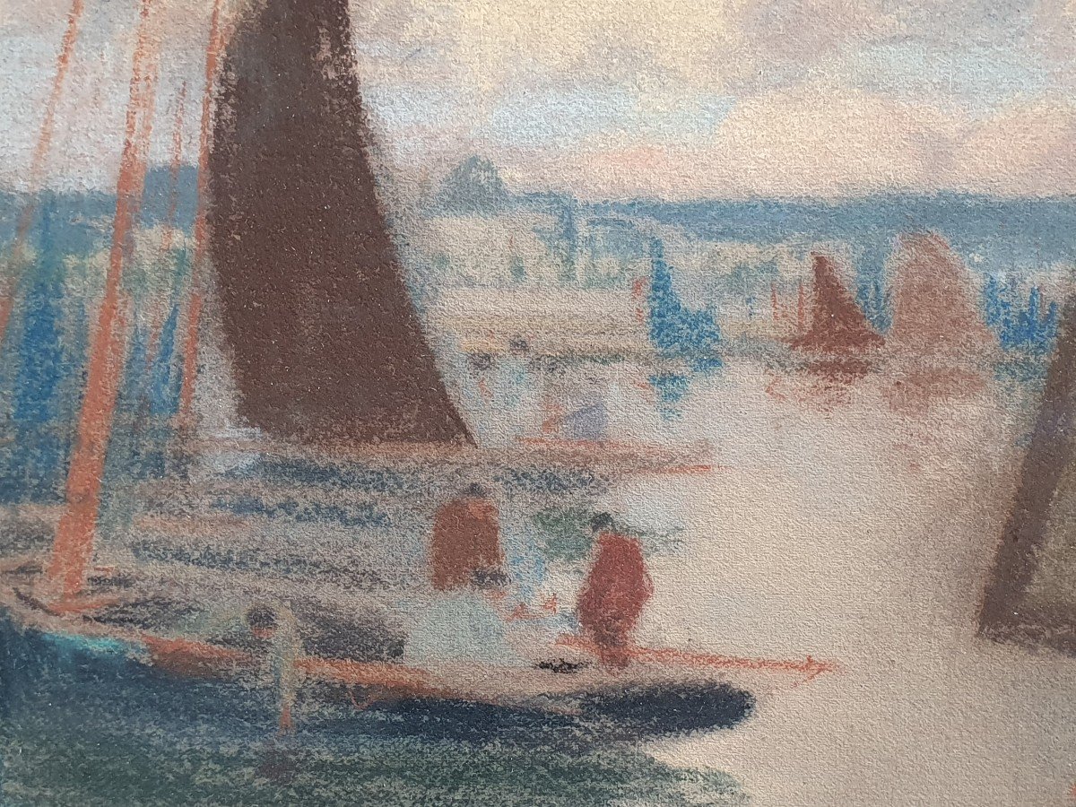 Mathurin Janssaud The Fishermen In The Port Of Concarneau Pastel-photo-4